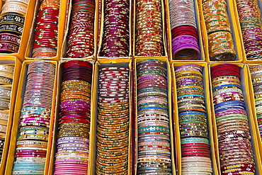 Traditional Indian bangles at The Amber Fort a Rajput fort built 16th Century in Jaipur, Rajasthan, Northern India