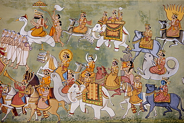 Mehrangarh Fort Hindu mural at Jaypol Gate in Jodhpur in Rajasthan, Northern India