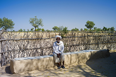 Indian Bishnoi man at Bishnoi village near Rohet in Rajasthan, Northern India