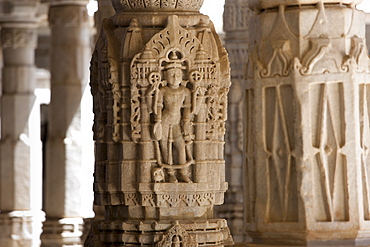 Stone carvings and marble pillars at The Ranakpur Jain Temple at Desuri Tehsil in Pali District of Rajasthan, Western India