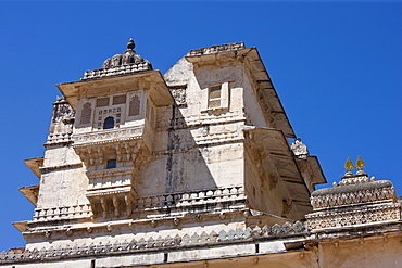 Detail of The City Palace of 76th Maharana of Mewar, Shriji Arvind Singh Mewar of Udaipur in the Zenana Mahal, Rajasthan, India