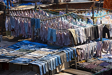 Traditional Indian professional hand laundry, Dhobi Ghat, in Mahalaxmi area of Mumbai, India