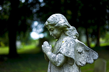 Statue of an angel in the graveyard of St Mary the Virgin Church  in Harefield, Middlesex, UK