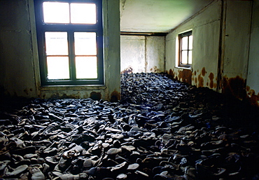 A room full of shoes from victims of the Majdanek Concentration Camp in Poland.