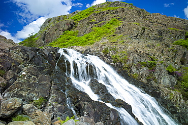 Lakeland countryside and waterfall ghyll at Easedale in the Lake District National Park, Cumbria, UK