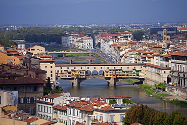 The Ponte Vecchio from the south side of the River Arno, Florence, Tuscany, Italy