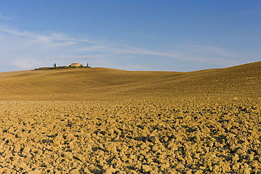 Typical Tuscan parched landscape near Pienza in Val D'Orcia, Tuscany, Italy