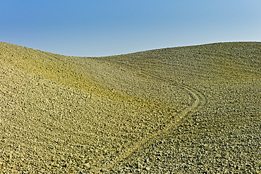 Tuscan parched landscape sun-baked soil  in Val D'Orcia, Tuscany, Italy