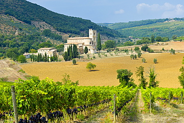 The ancient Abbey of Saint Antimo, Abbazia Sant'Antimo, near Montalcino, Val D'Orcia, Tuscany, Italy