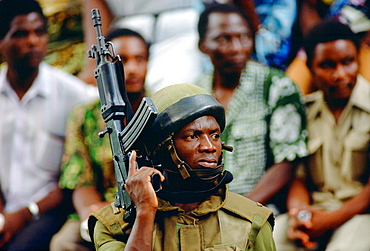 Soldier with machine gun  in Cameroon, West Africa