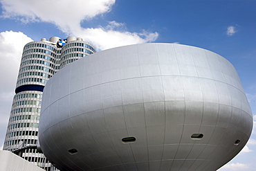 Modern architecture at the BMW Museum at BMW Headquarters in Munich, Bavaria, Germany