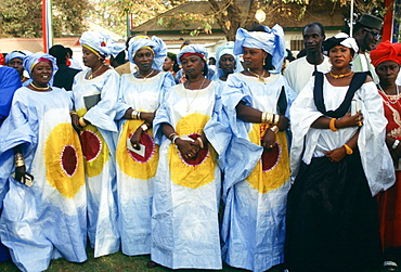 Gambian women smartly dressed while atttending an Independence Day reception at the State House in Banjul, The Gambia, West Africa.