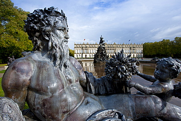 Mythological figure at Konigschloss Herrenchiemsee Castle on Herren Insel island, Chiemsee Lake, Baden-Wurttenberg, Bavaria, Germany