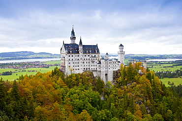 Schloss Neuschwanstein castle, 19th Century Romanesque revival palace of Ludwig II of Bavaria in the Bavarian Alps, Germany