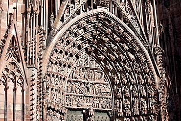 The Cathedral of Notre Dame, Our Lady, detail of tympanum and archivolts at Strasbourg, Alsace, France