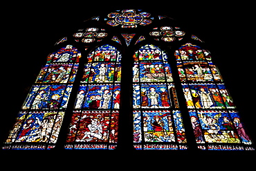 Stained glass window in The Cathedral of Notre Dame, Our Lady,  at Strasbourg, Alsace, France