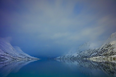 Arctic sky and landscape at Ersfjordbotn on Klavoya Island near Tromso, Northern Norway