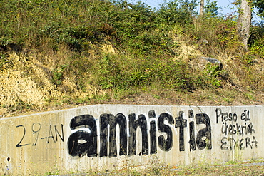 Amnistia banner at Zubialde promoting Amnesty, after 29 years of protests, in Biskaia Basque region, Spain