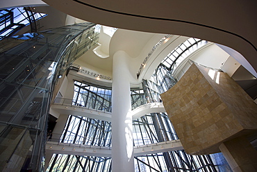 Architect Frank Gehry's Guggenheim Museum futuristic architectural design interior at Bilbao, Basque country, Spain