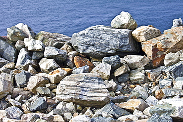 Sedimentary rocks as part of sea defences in County Wexford, Ireland