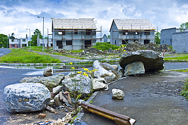 Sign of financial crisis and end of the Celtic Tiger economy,  half-finished new housing at Rathkeale, Co. Limerick, Ireland