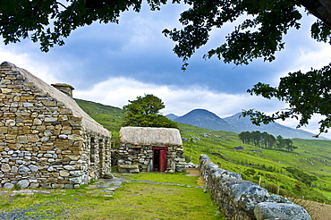 Historic cottage of Dan O'Hara, evicted by the British and forced to emigrate, by Twelve Bens Mountains, Connemara, Ireland