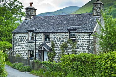 Traditional stone cottage with Welsh slate roof at Llanfihangel-Y-Pennant in Snowdonia, Wales