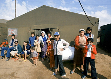 Temporary camp for victims of earthquake disaster in Algiers, Algeria, October 1980