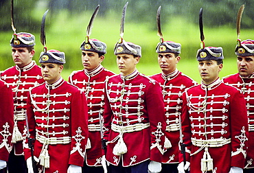 Soldiers in ceremonial uniform take part in military parade in Sofia, Bulgaria, Eastern Europe