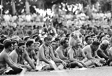 Natives at tribal gathering in Western Samoa, South Pacific