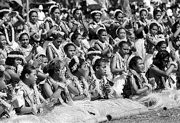 Natives at tribal gathering in Western Samoa, South Pacific