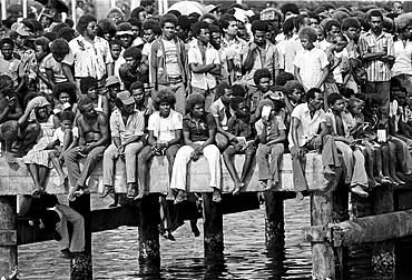 Locals attending traditional welcome ceremony for honoured guests in Honiara, Solomon Islands, South Pacific