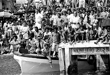 Locals attending traditional welcome ceremony for honoured guests in Honiara, Solomon Islands, South Pacific