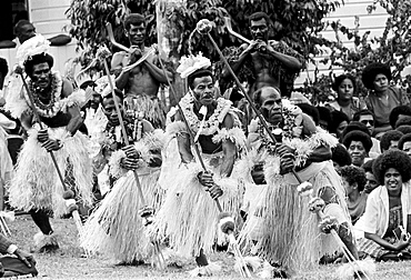 Locals attending traditional native ceremony at tribal gathering in Fiji, South Pacific