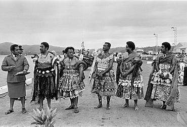 Chiefs and elders attending traditional native ceremony at tribal gathering in Fiji, South Pacific