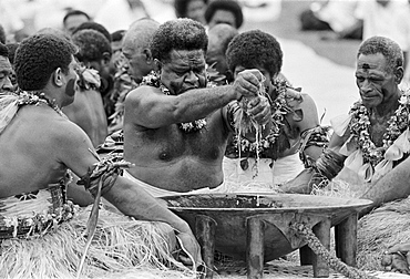 Traditional native kava ceremony at tribal gathering in Fiji, South Pacific