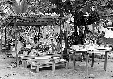 Homelife for a family in a simple shack in Tuvalu, South Pacific