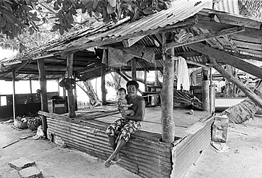 Homelife for a family in a simple shack in Tuvalu, South Pacific