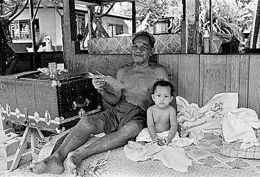 Homelife for a family in a simple shack in Tuvalu, South Pacific