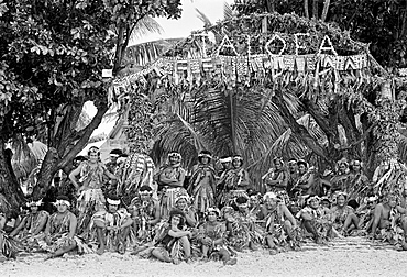 Local men in warriors costumes at cultural event in Tuvalu, South Pacific