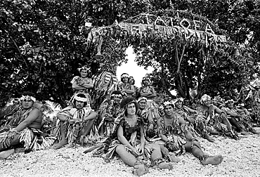 Local men in warriors costumes at cultural event in Tuvalu, South Pacific