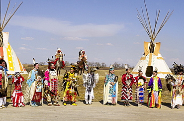 Tribes of  plains indians - Sioux, Dakota, Cree and Dene First Nation People, Wanuskewin Heritage Park, Saskatoon, Canada