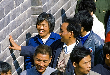 Chinese people visiting the Great Wall of China near Peking, now Beijing, China in the 1980s