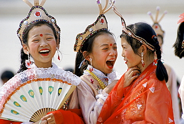 Chinese traditional dancers in Shanghai, China