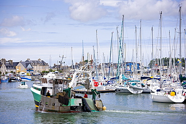 Fishing boat trawler in Channel port of St Vaast La Hougue in Normandy, France