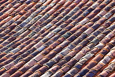 Terracotta roof tiles in France