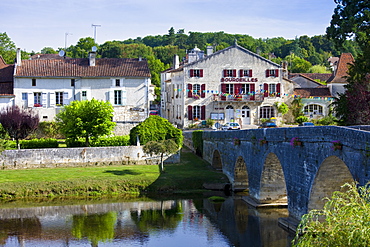 Quaint town of Bourdeilles, popular as a tourist destination near Brantome in Northern Dordogne, France