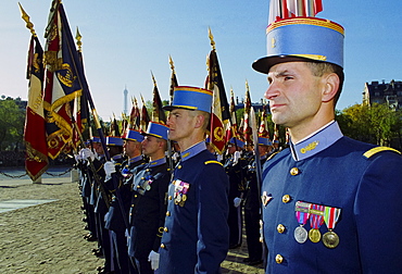 French soldiers taking part in military parade in Paris, France