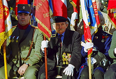 Veteran French soldiers taking part in military parade in Paris, France