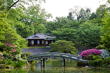 The ornamental landscaped garden of the Imperial Palace in Kyoto, Japan